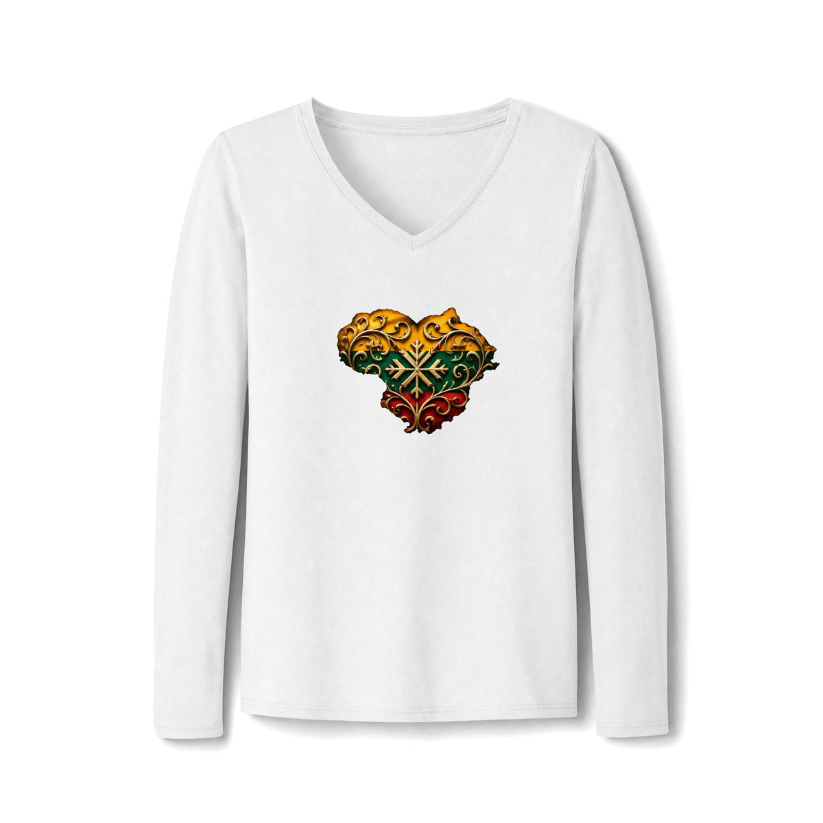 Lithuanian Gold Heart, Women's Long Sleeve Fan Favorite V-Neck Tee