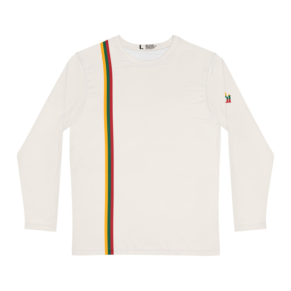 Men's Long Sleeve Shirt, Lithuanian Flag Stripe, front; Stebukla, back.
