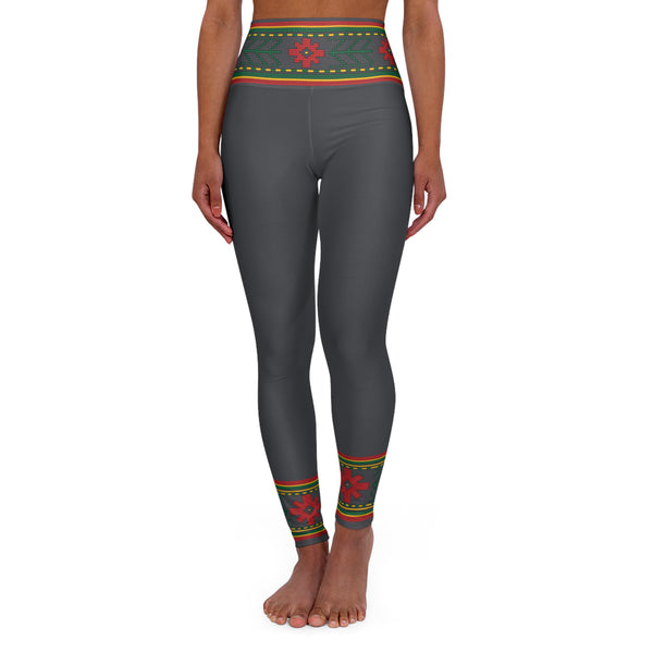 Graphite Colored Lithuanian Inspired High Waisted Yoga Leggings Slate and Cream