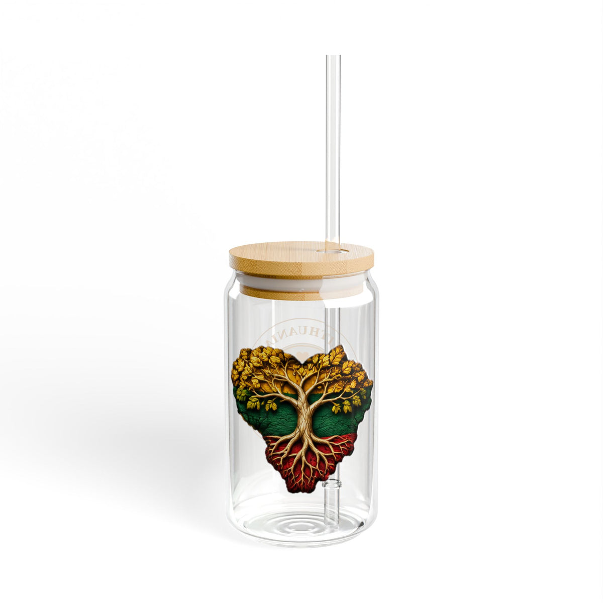 Lithuania The Center of it All Logo, Tree of Life Heart Design, Sipper Glass, 16oz