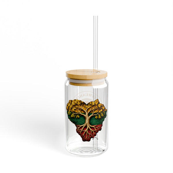 Lithuania The Center of it All Logo, Tree of Life Heart Design, Sipper Glass, 16oz