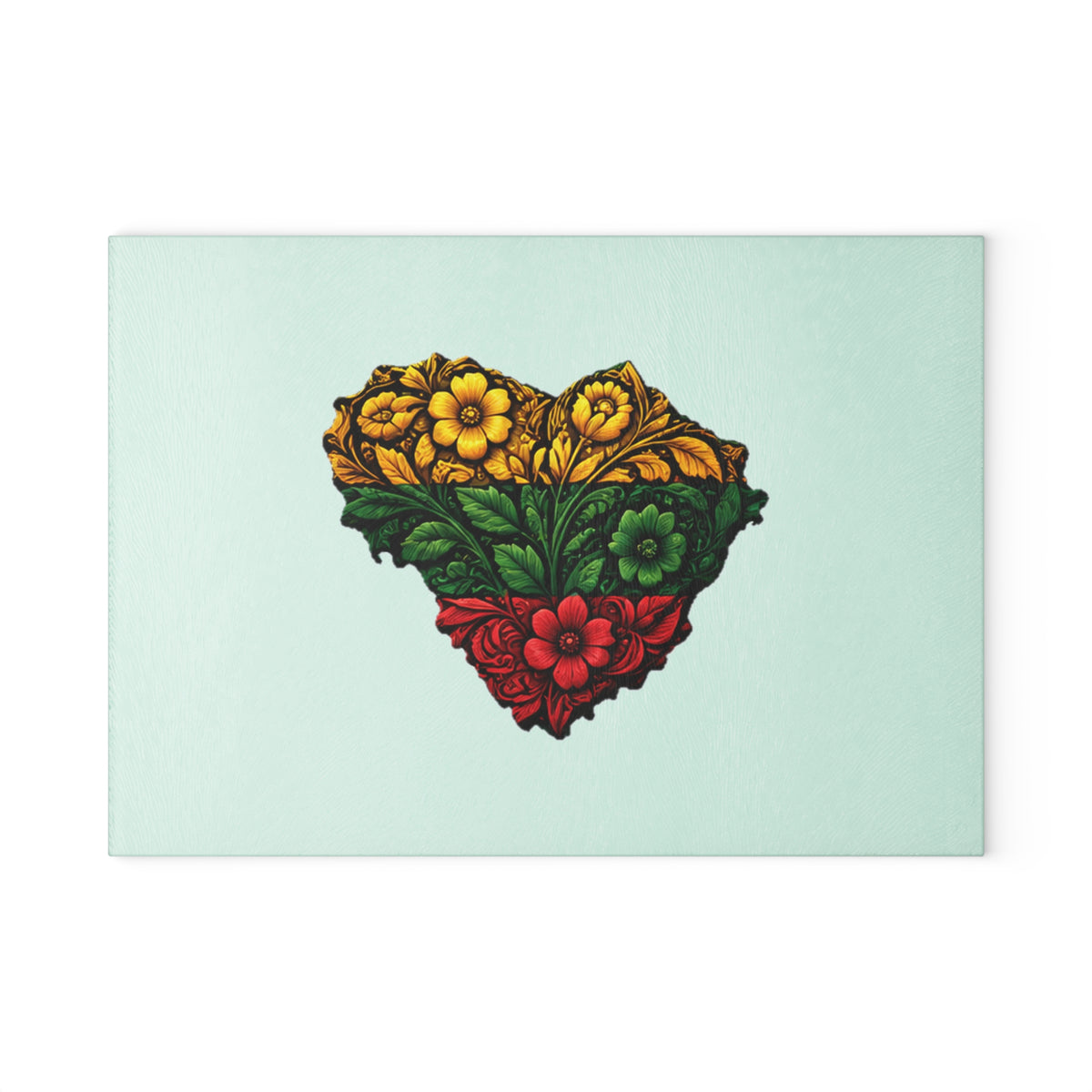 Lithuanian Flowered Heart Design Glass Cutting Board