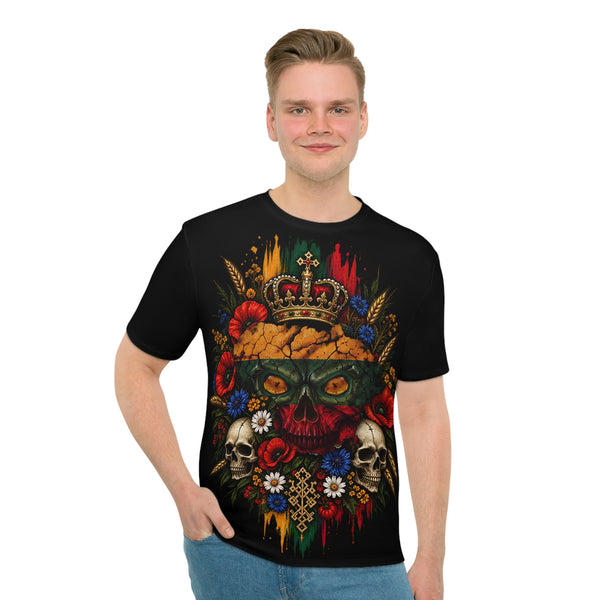 Lithuanian Menacing Flag Skull on Wreath, Men's Loose T-shirt