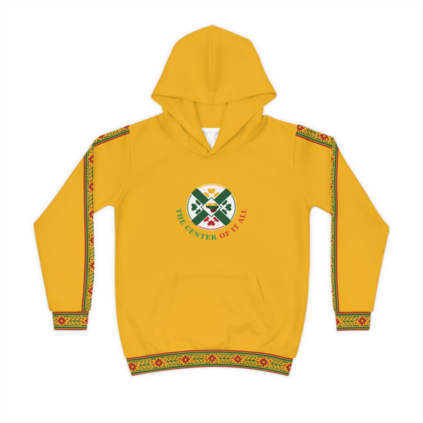 Lithuanian design on Flag Yellow Lithuanian Cosmic Tree Heart Design-Center of it All Youth Hoodie