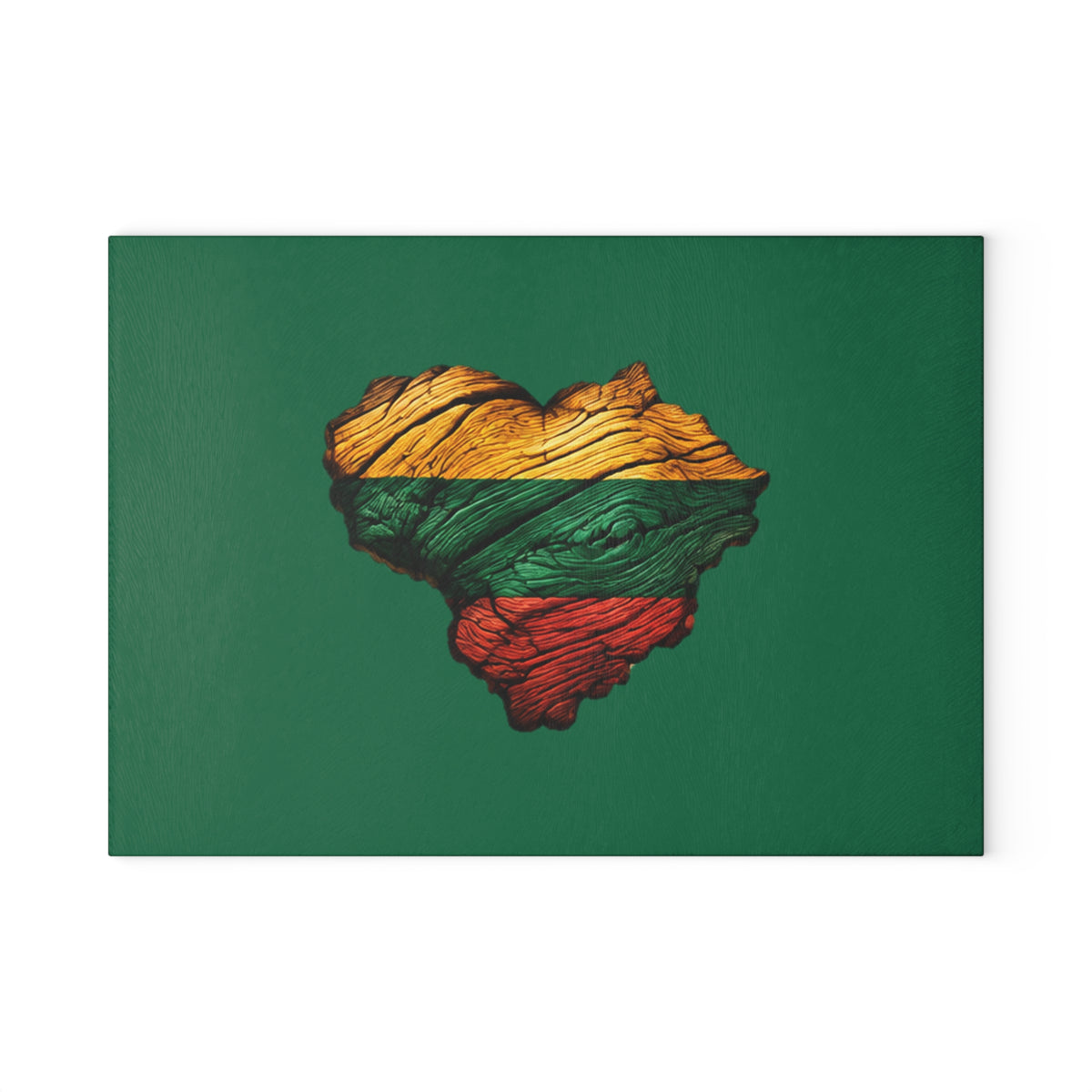 Lithuanian Wood Heart Design Glass Cutting Board Green
