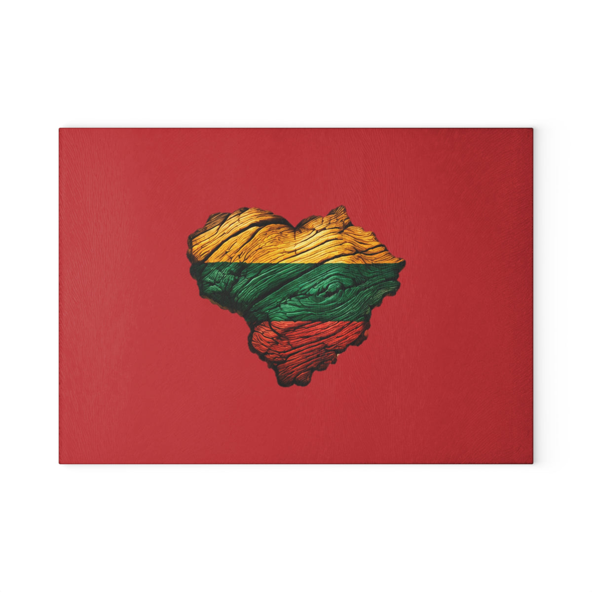 Lithuanian Wooden Heart Design Glass Cutting Board Red