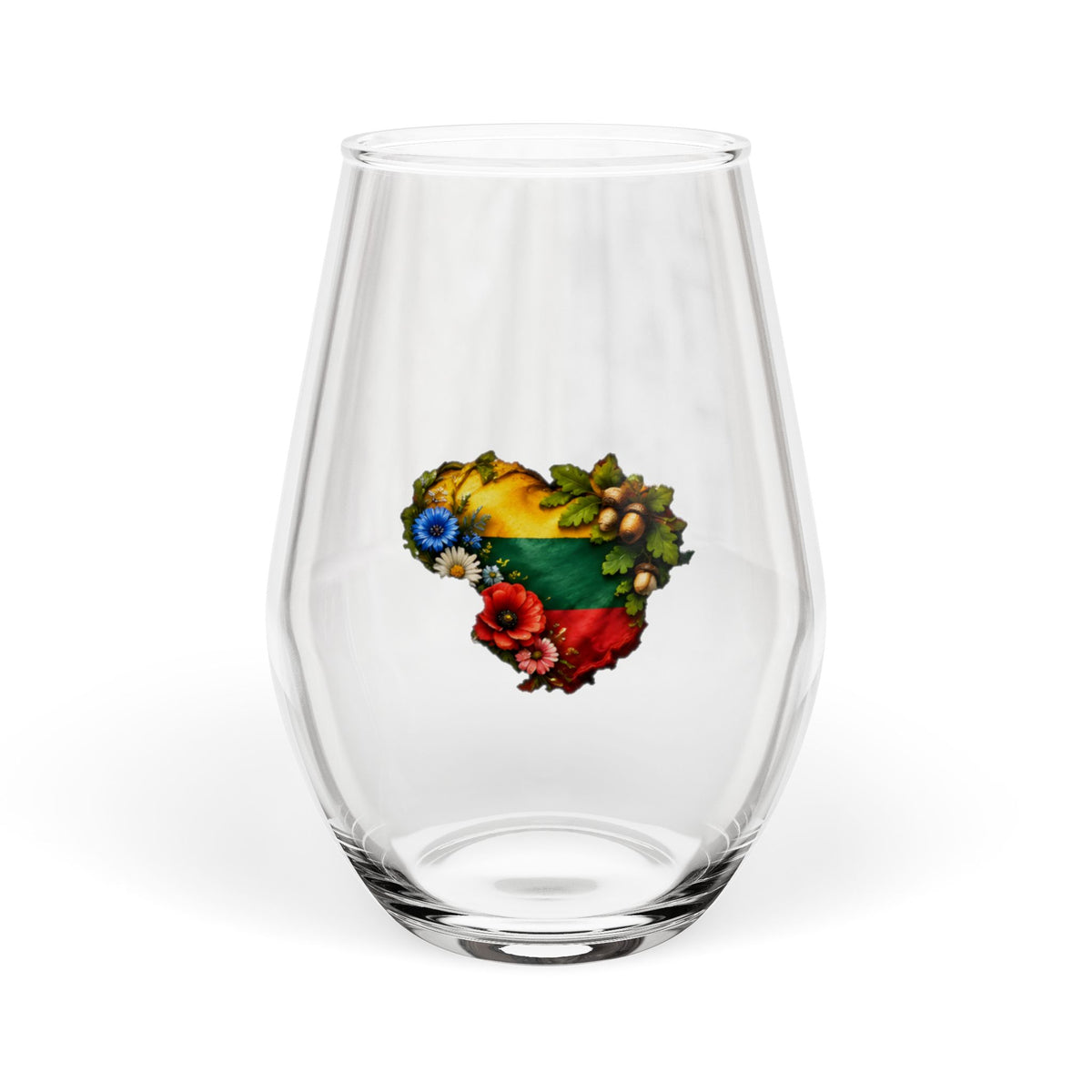 Lithuanian Wildflower Heart, Stemless Wine Glass, 11.75oz