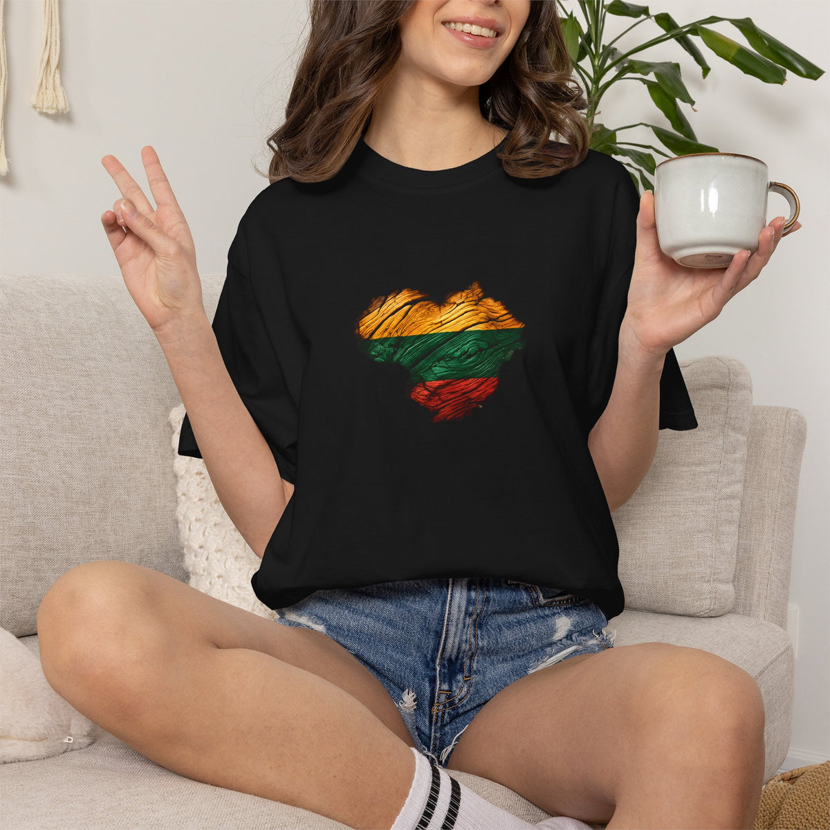 Unisex Garment-Dyed T-shirt, Lithuanian Carved Wood Heart