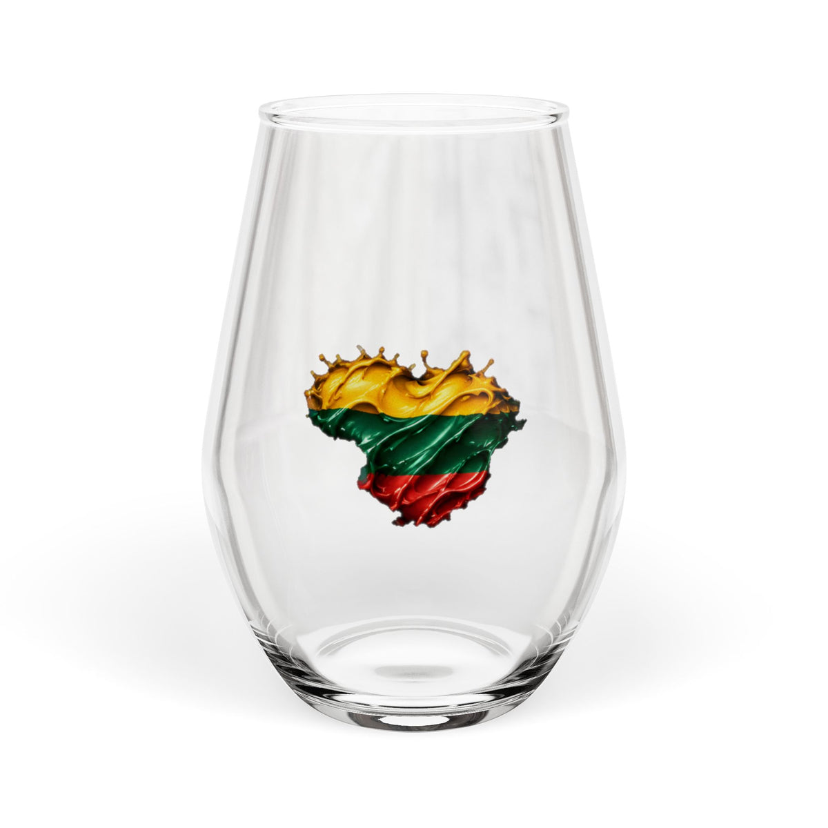 Lithuanian Paint Splash Heart, Stemless Wine Glass, 11.75oz