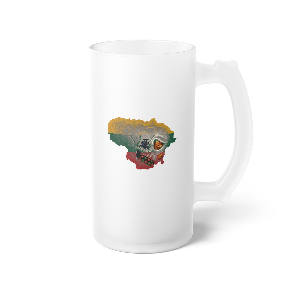 Lithuanian Silver Skull Flag, Lietuva Visa Ko Centras (Black); Frosted Glass Beer Mug