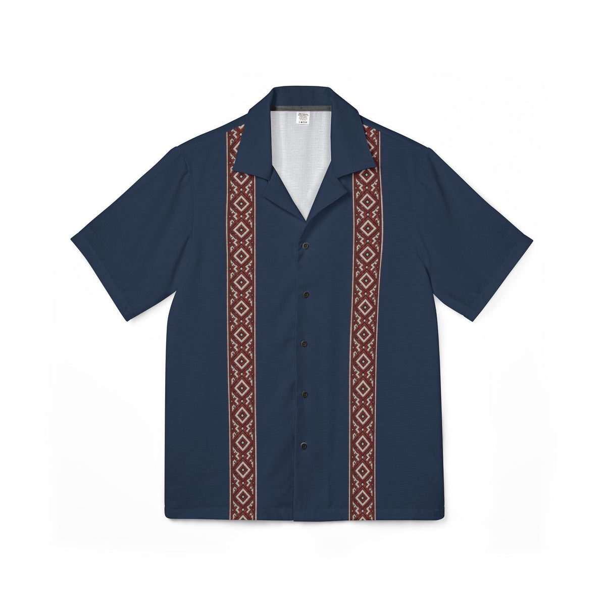 Navy Blue Men's Camp Shirt Lithuanian Inspired Folk Striped