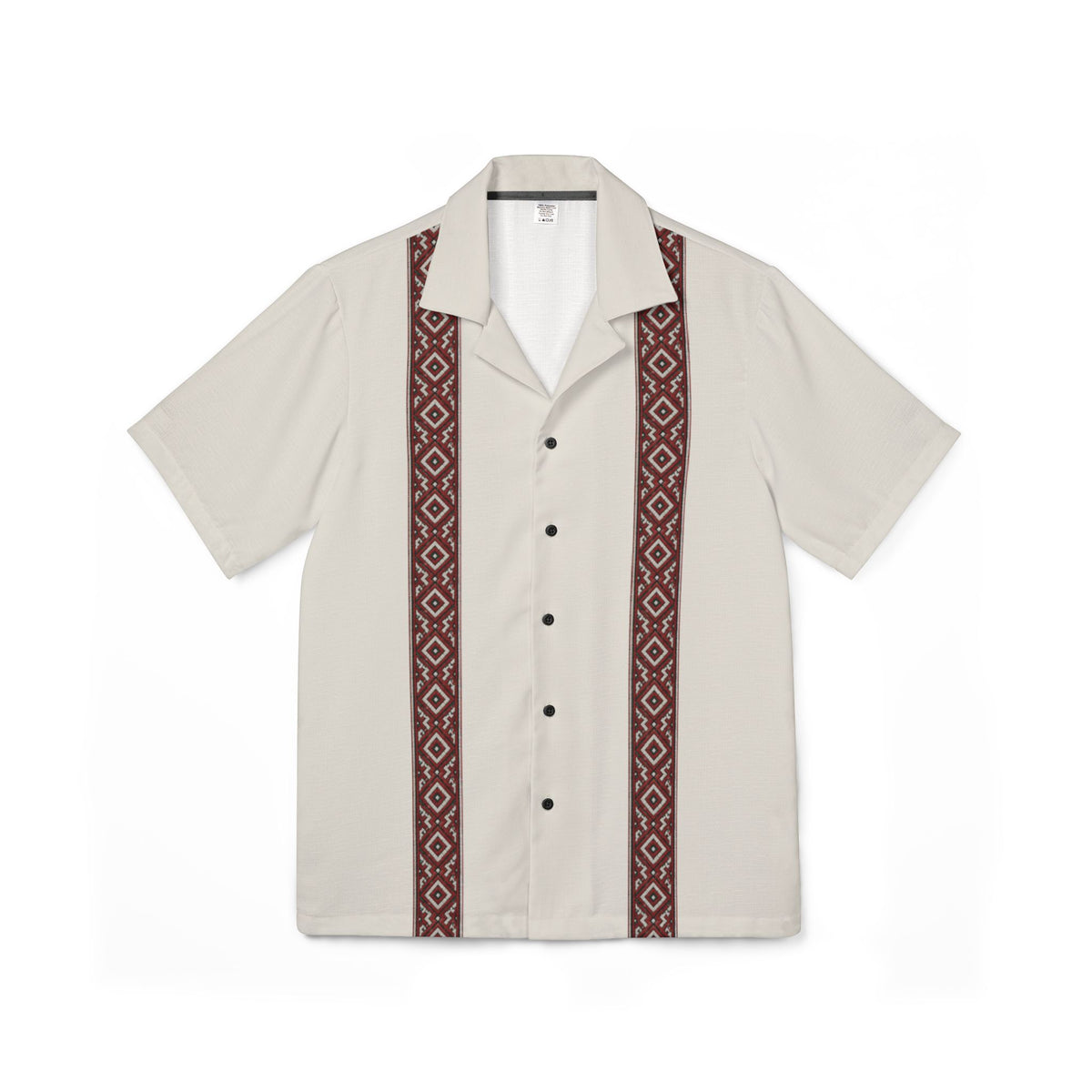 Ivory White Men's Hawaiian Camp Shirt Lithuanian Inspired Folk Striped