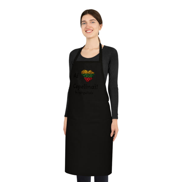 Lithuanian Flowered Heart Design, I Love Cepelinai, Cotton Apron In Lithuanian Language