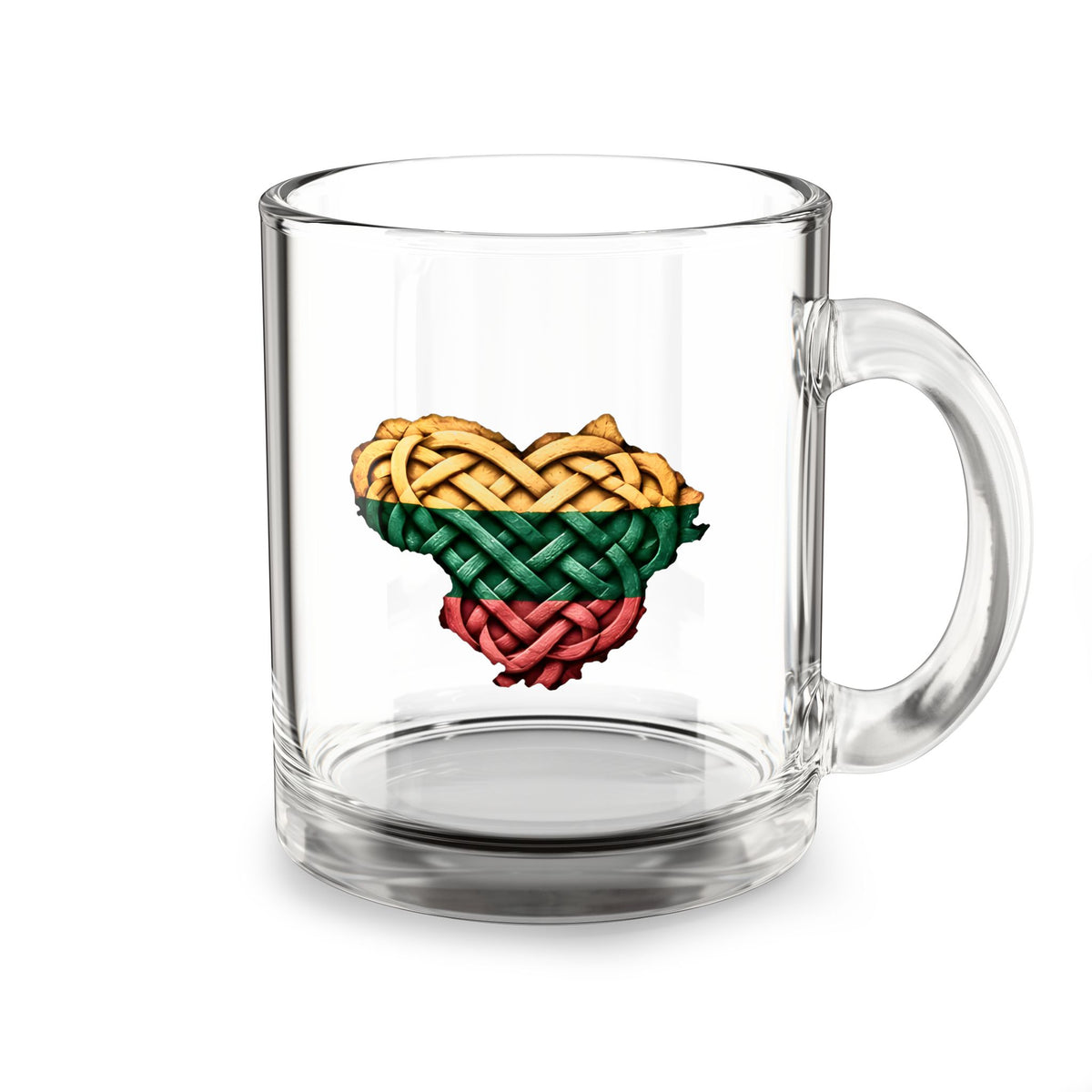Lithuanian Celtic Cross Heart, Glass Mug, 10oz