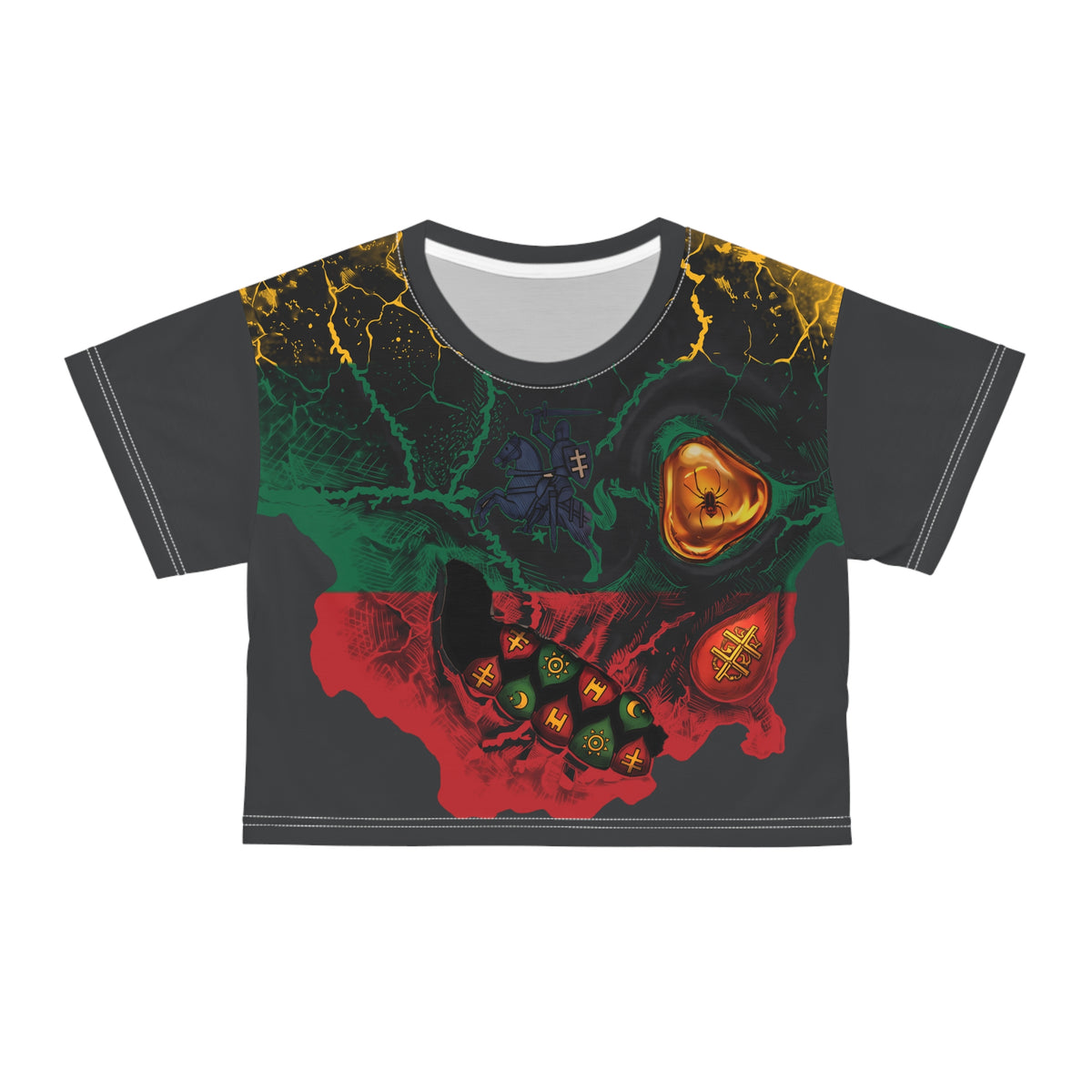 Lithuanian Blackened Flag Skull, Crop Tee