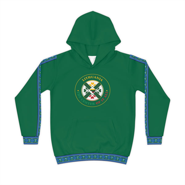 Lithuanian Flag Green Lithuanian Cosmic Tree Heart Design-Center of it All Youth Hoodie