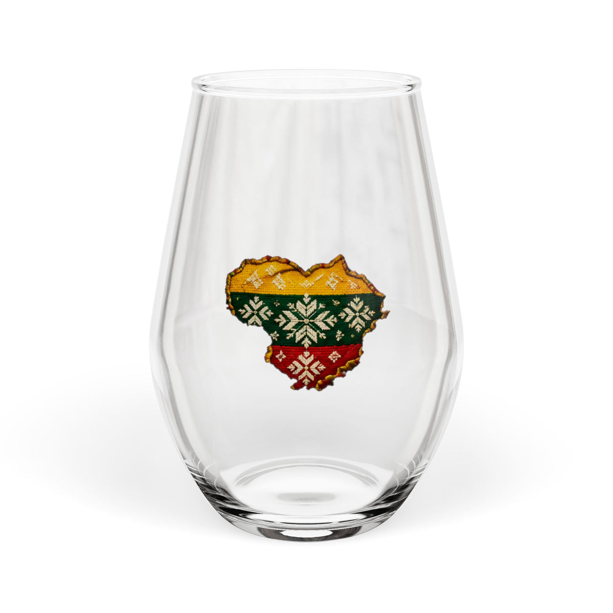 Lithuanian Knit Sweater Heart, Stemless Wine Glass, 11.75oz