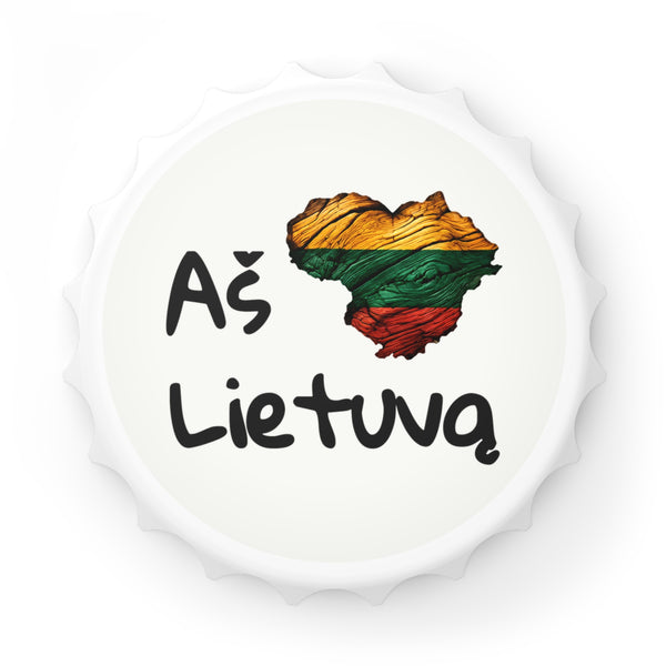Lithuanian Carved Wood Heart, Crisp White, Aš Mielė Lietuva Bottle Opener