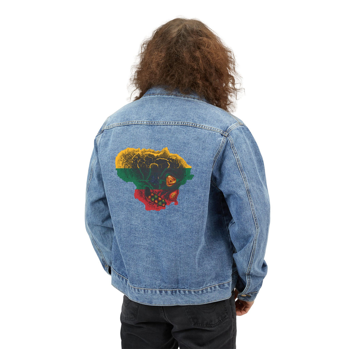 Lithuanian Flag Skull 4, Denim Jacket, Embroidered Back Artwork