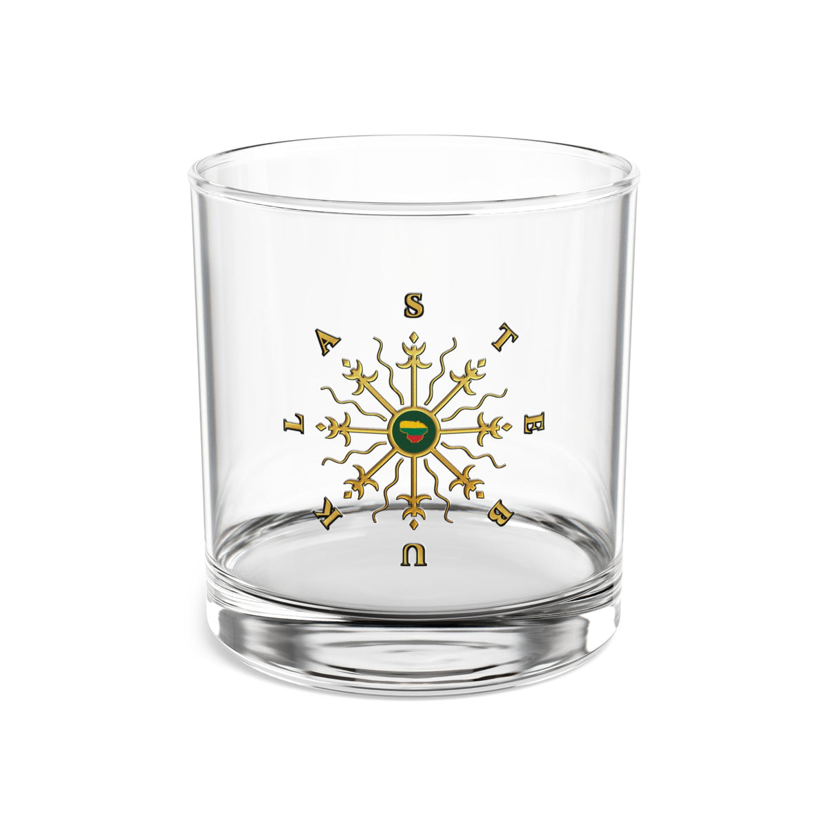 Stebuklas with Lithuanian Solar Cross, Rocks Glass, 10oz