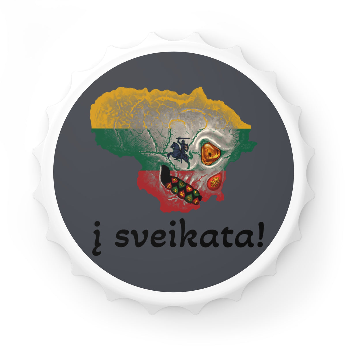 Lithuanian Silver Flag Skull Design, Bottle Opener