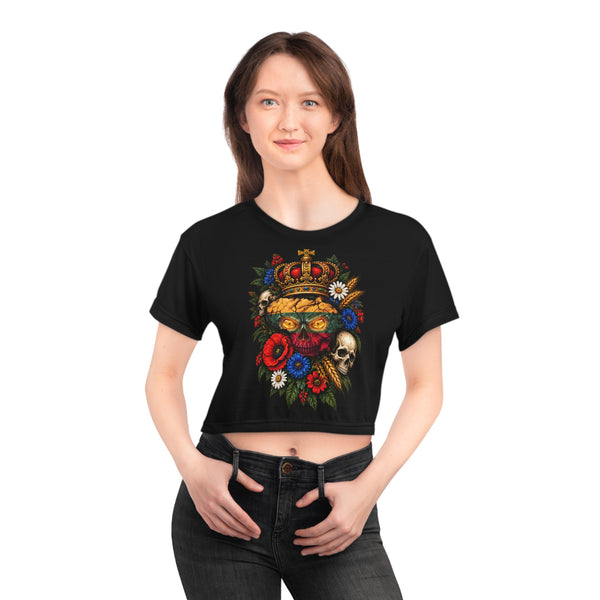 Lithuanian Flag Skull Design on Wreath, Crop Tee
