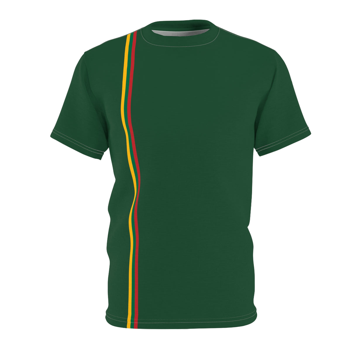 Lithuanian Flag Stripe, front, Lithuanian Flag, back, Unisex Cut & Sew Tee, Forest Green