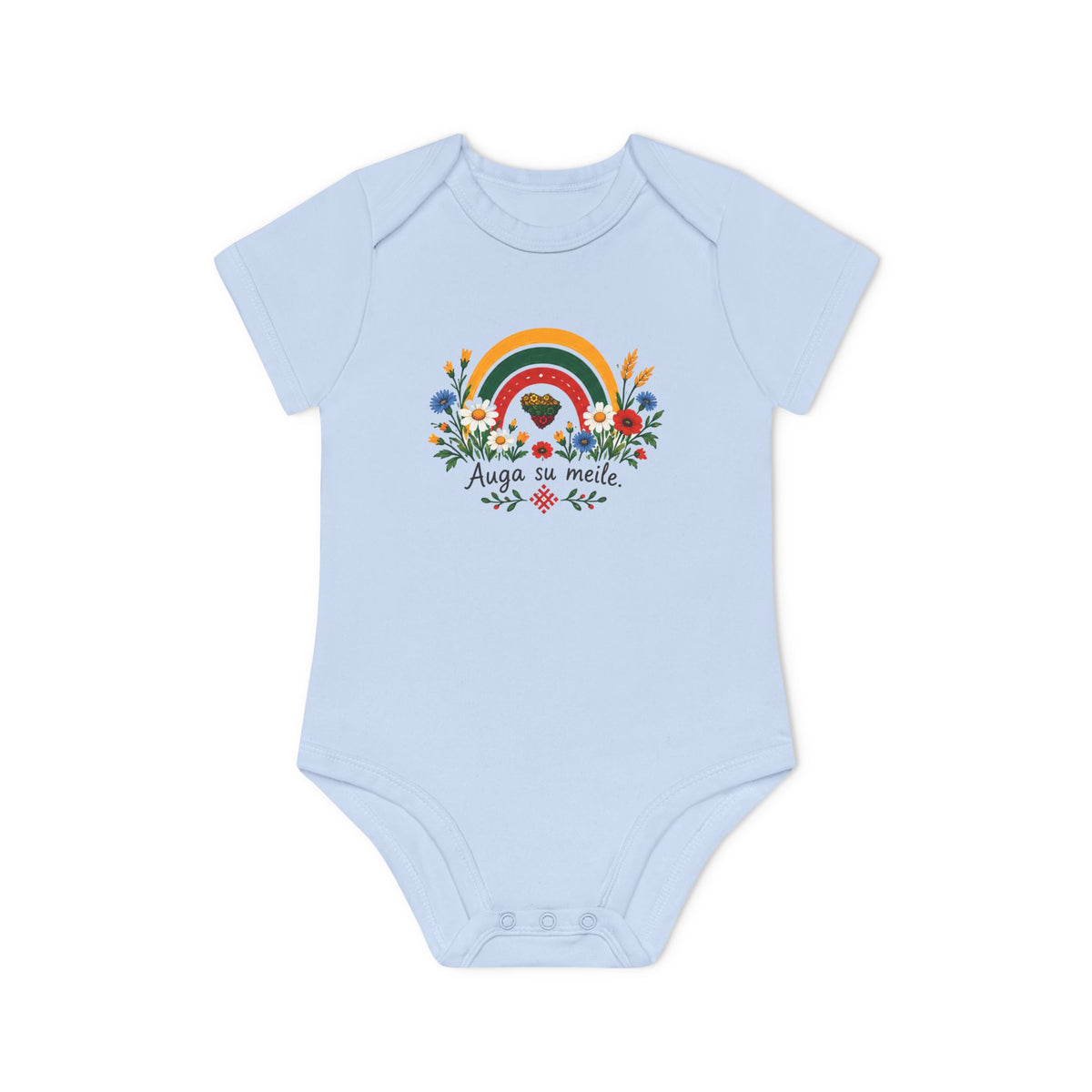 Auga su Mielė, meadow flowers; Baby Organic Short Sleeve Bodysuit