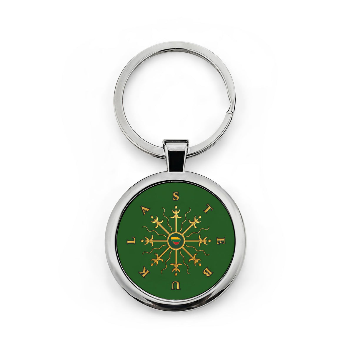 Stebukla, Green, Round Stainless Steel Keychain