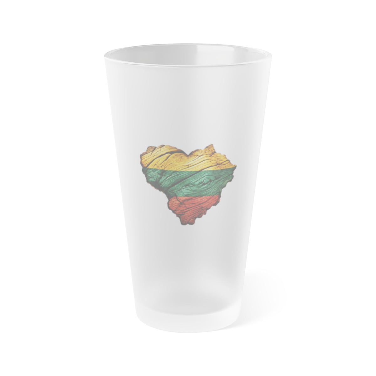 Lithuanian Wooden Heart design, Frosted Pint Glass, 16oz