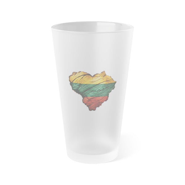Lithuanian Wooden Heart design, Frosted Pint Glass, 16oz