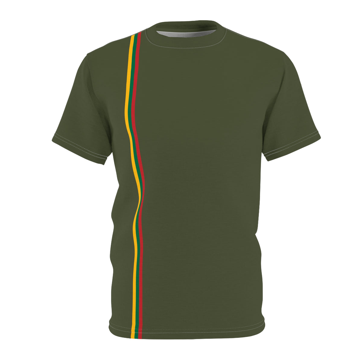 Lithuanian Flag Stripe, front, Lithuanian Flag, back, Unisex Cut & Sew Tee, Olive