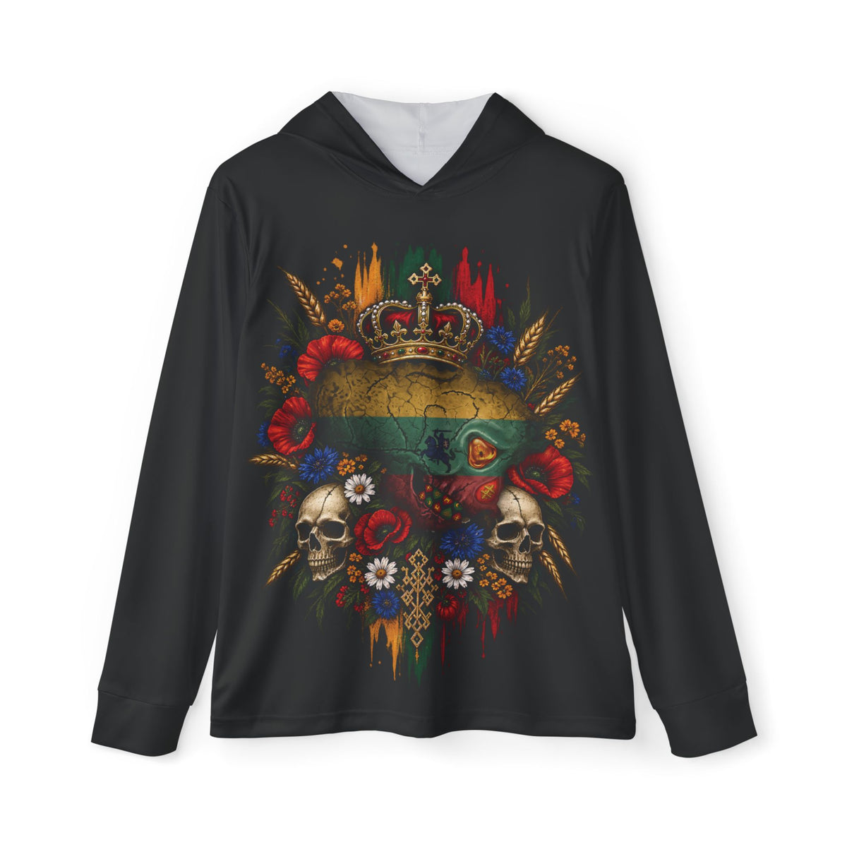 Lithuanian Weathered Flag Skull with Tri Colored Design,  Men's Sports Warmup Hoodie