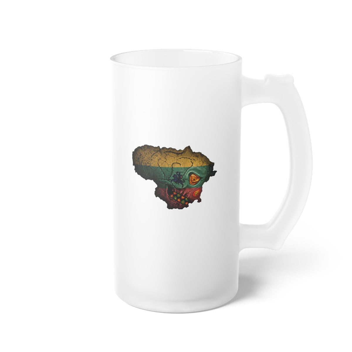Lithuanian Weathered Skull Flag, Lithuania the Center of it All (Black); Frosted Glass Beer Mug