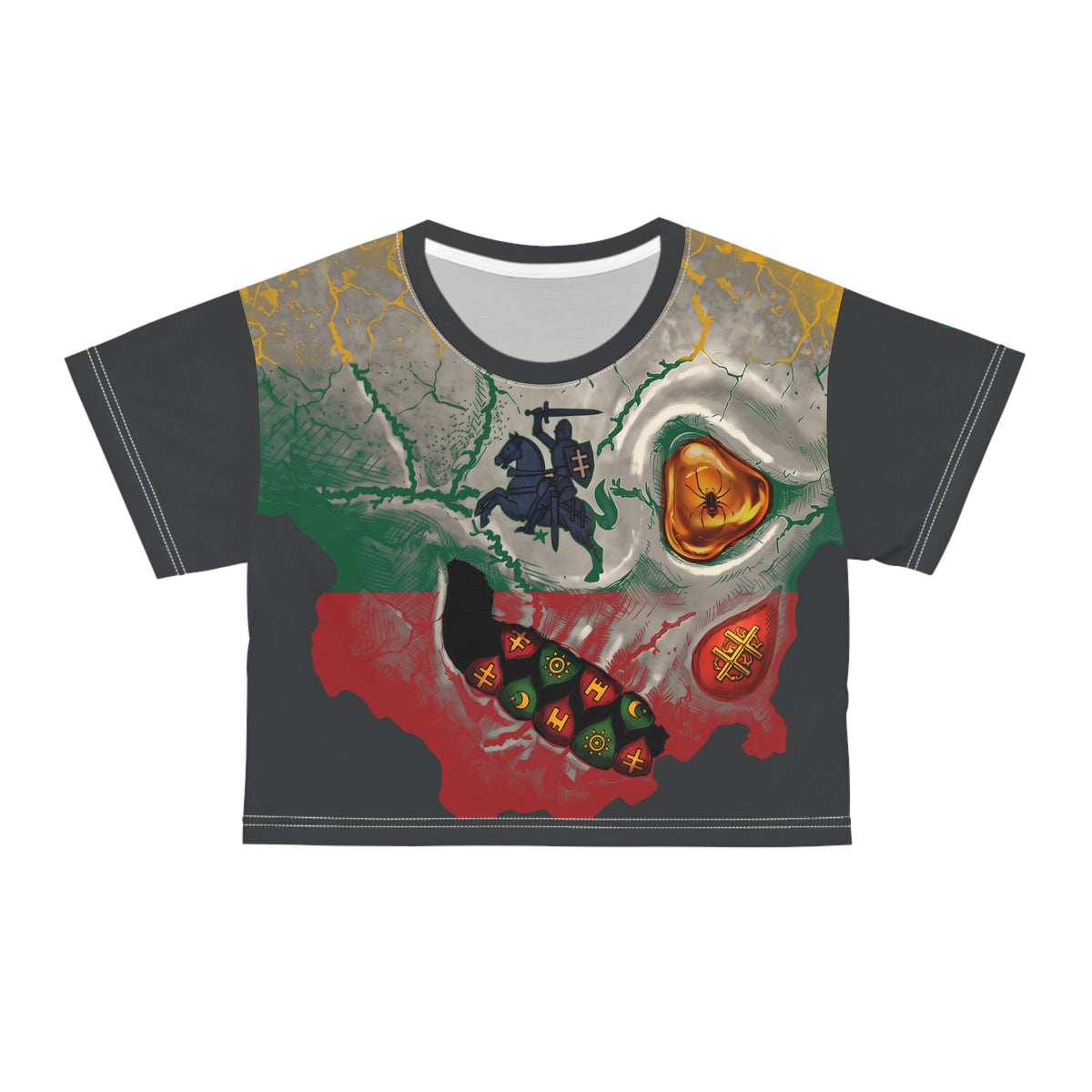 Lithuanian Silver Flag Skull, Crop Tee