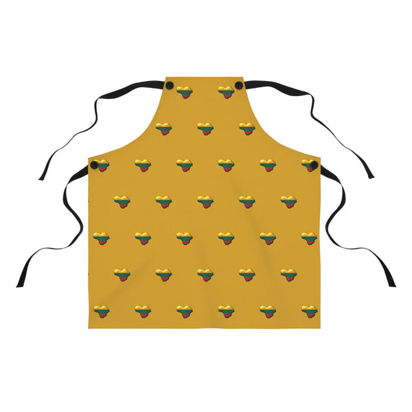 Lithuanian Heart Pattern on Apron, Mustard Yellow
