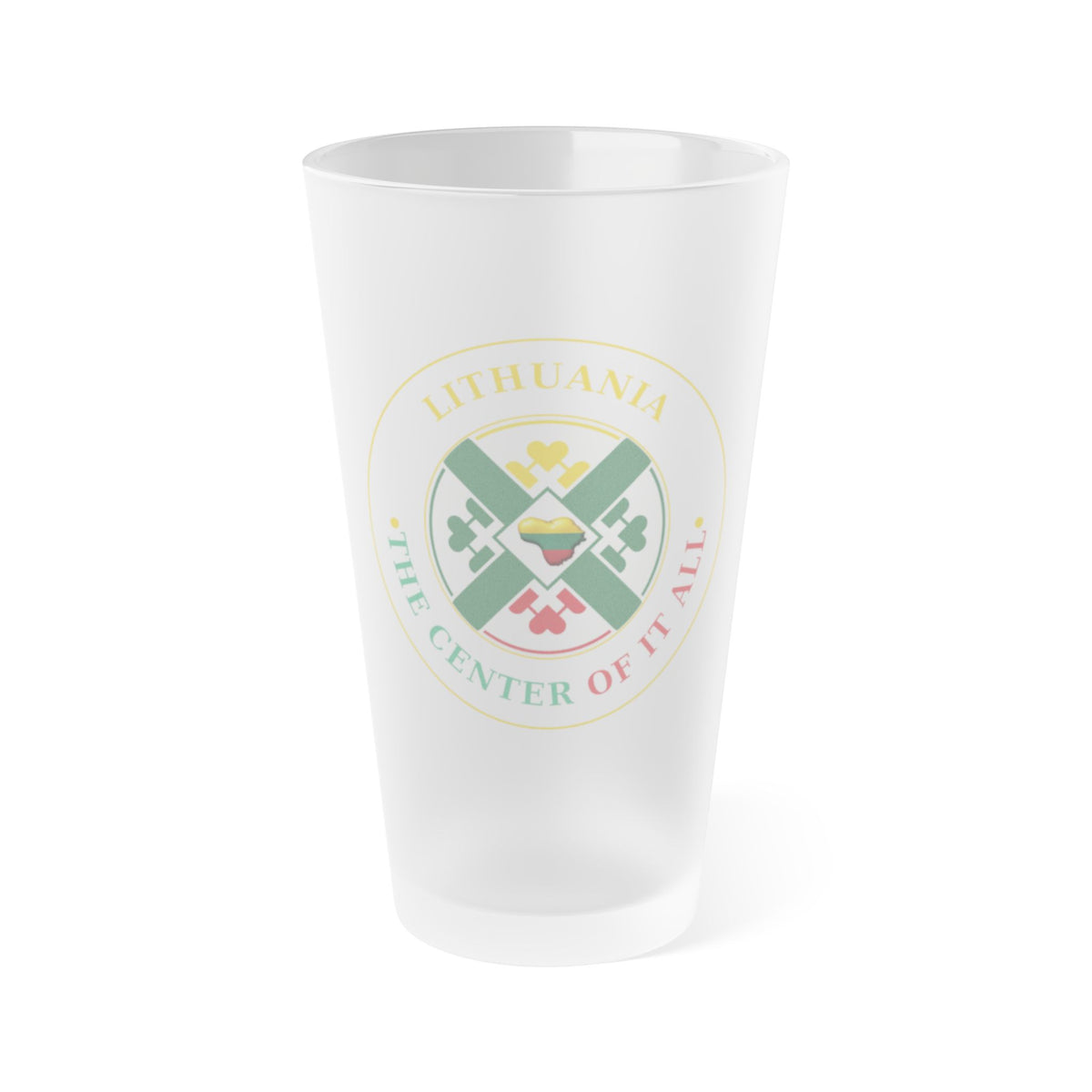 Lithuanian The Center of it All Logo, Frosted Pint Glass, 16oz
