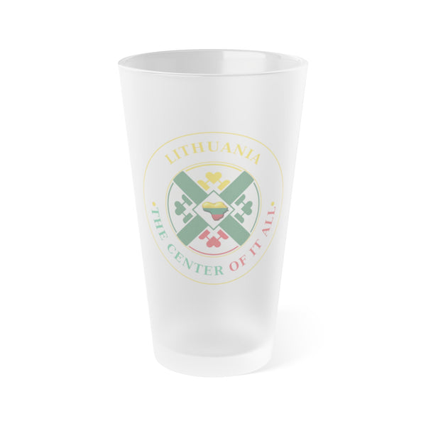 Lithuanian The Center of it All Logo, Frosted Pint Glass, 16oz