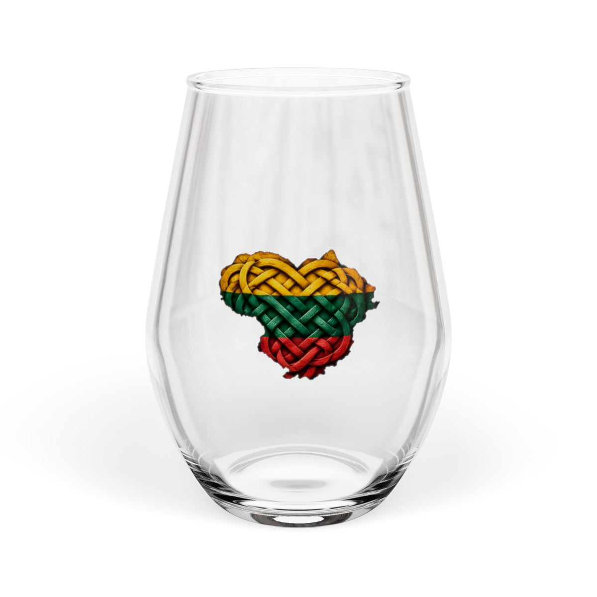 Lithuanian Celtic Knot Heart, Stemless Wine Glass, 11.75oz