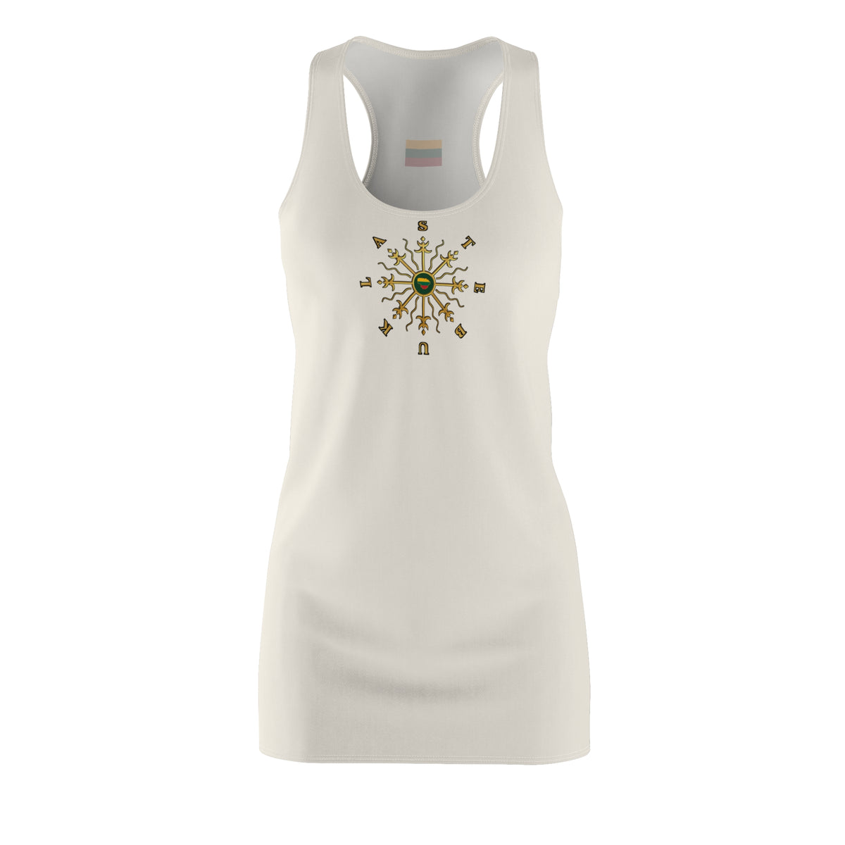 Stebukla Solar Cross, Women's Cut & Sew Racerback Dress , Natural Linen