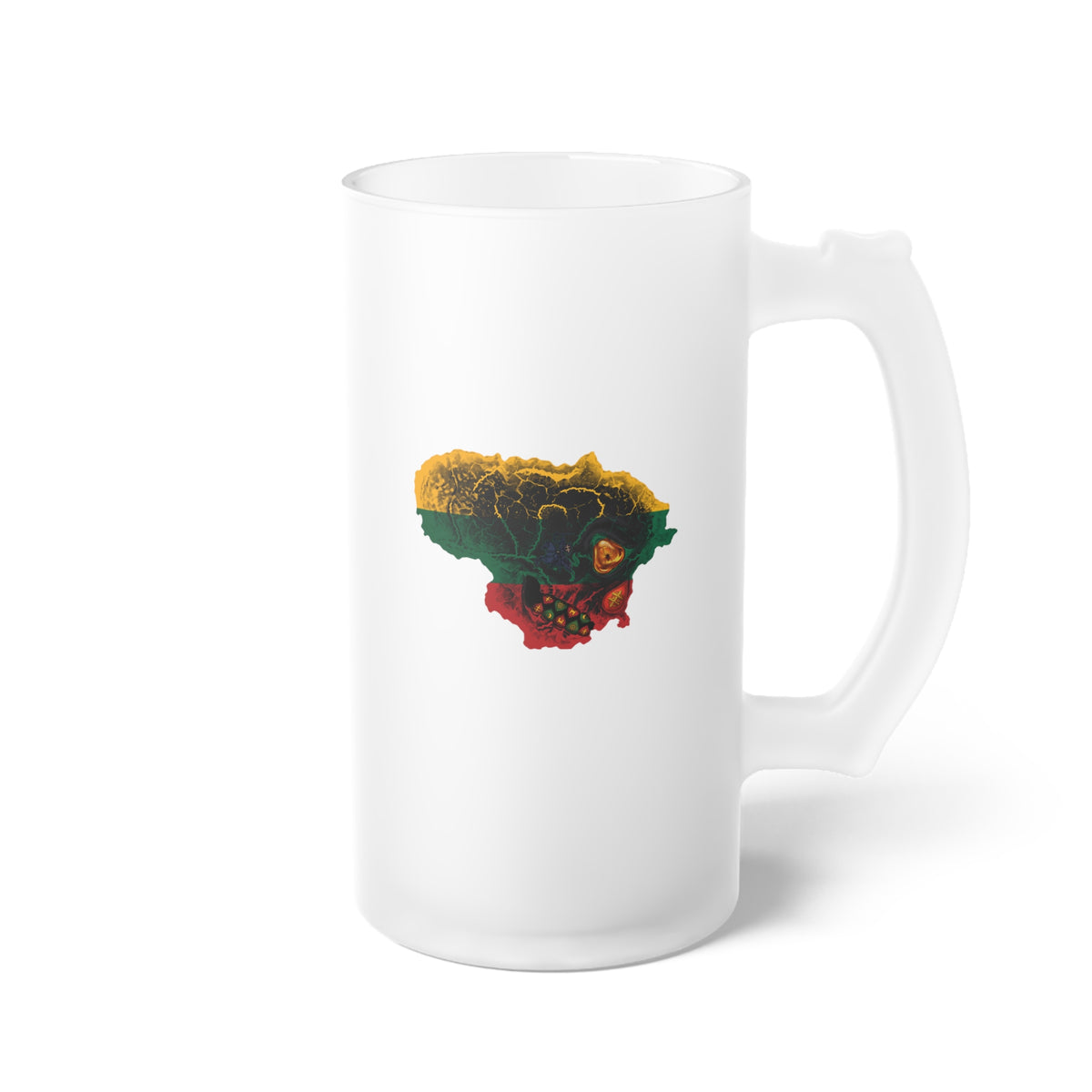 Lithuanian Blackout Skull Flag, Lietuva Visa Ko Centras (Black); Frosted Glass Beer Mug