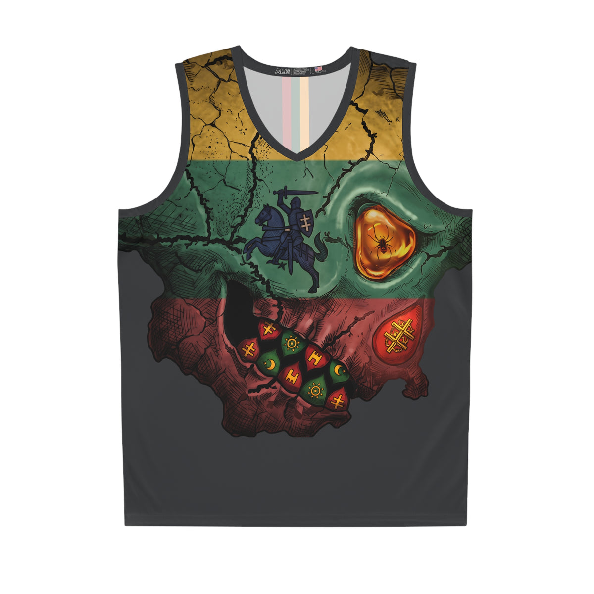 Lithuanian Weathered Flag Skull and Flag Stripe, Basketball Jersey