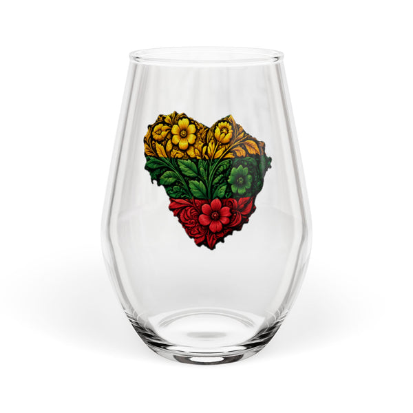 Lithuanian Flowered Heart Design, Stemless Wine Glass, 11.75oz