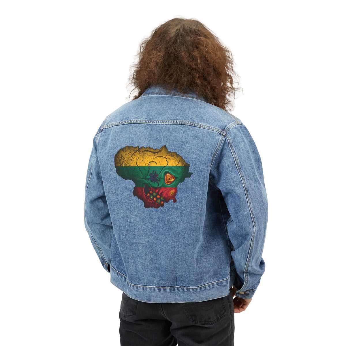 Lithuanian Flag Skull 1, Denim Jacket, Embroidered Back Artwork