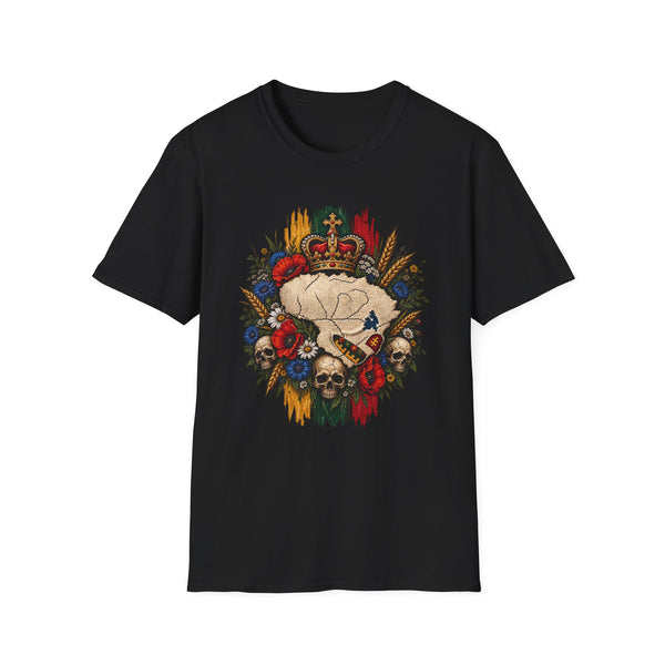 Lithuanian Flag Skull Design on TriColored Design on Front, Lithuanian Crest on Back, Unisex Softstyle T-Shirt
