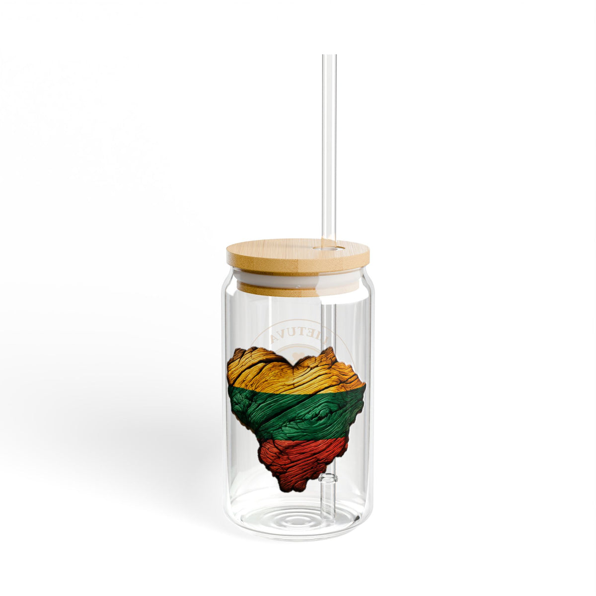 Lithuanian Wood heart design, Lietuva Visa Ko Centras Logo, Sipper Glass, 16oz