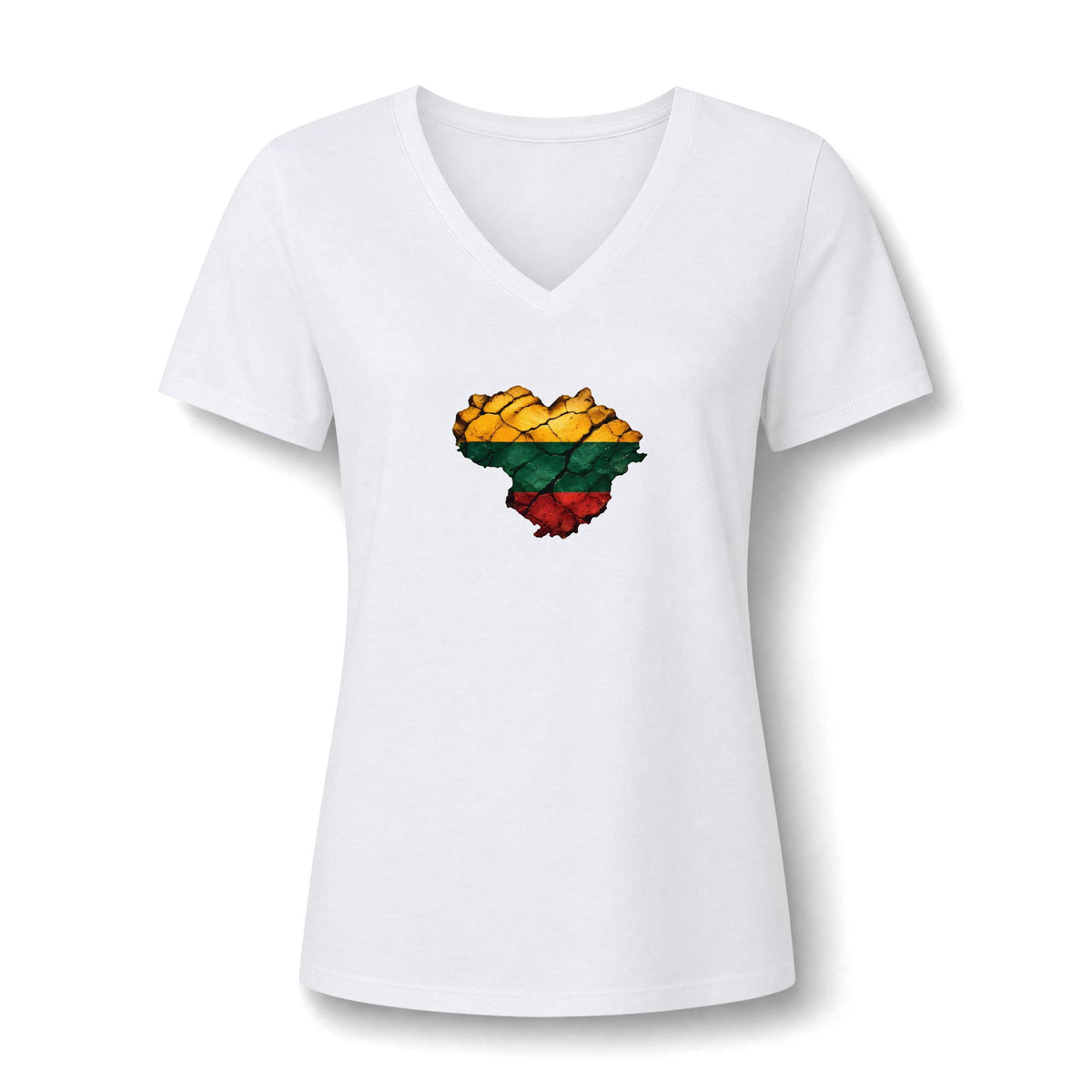 Lithuanian Cracked Earth Heart, Women's Relaxed Heather CVC V-Neck Tee