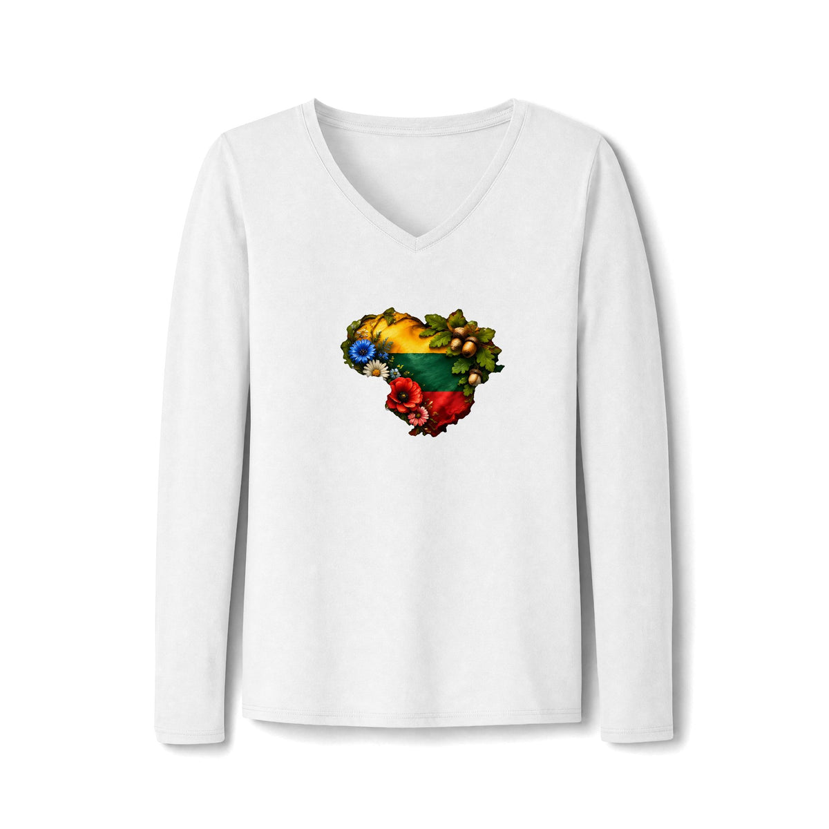 Lithuanian Wildflowers Heart, Women's Long Sleeve Fan Favorite V-Neck Tee