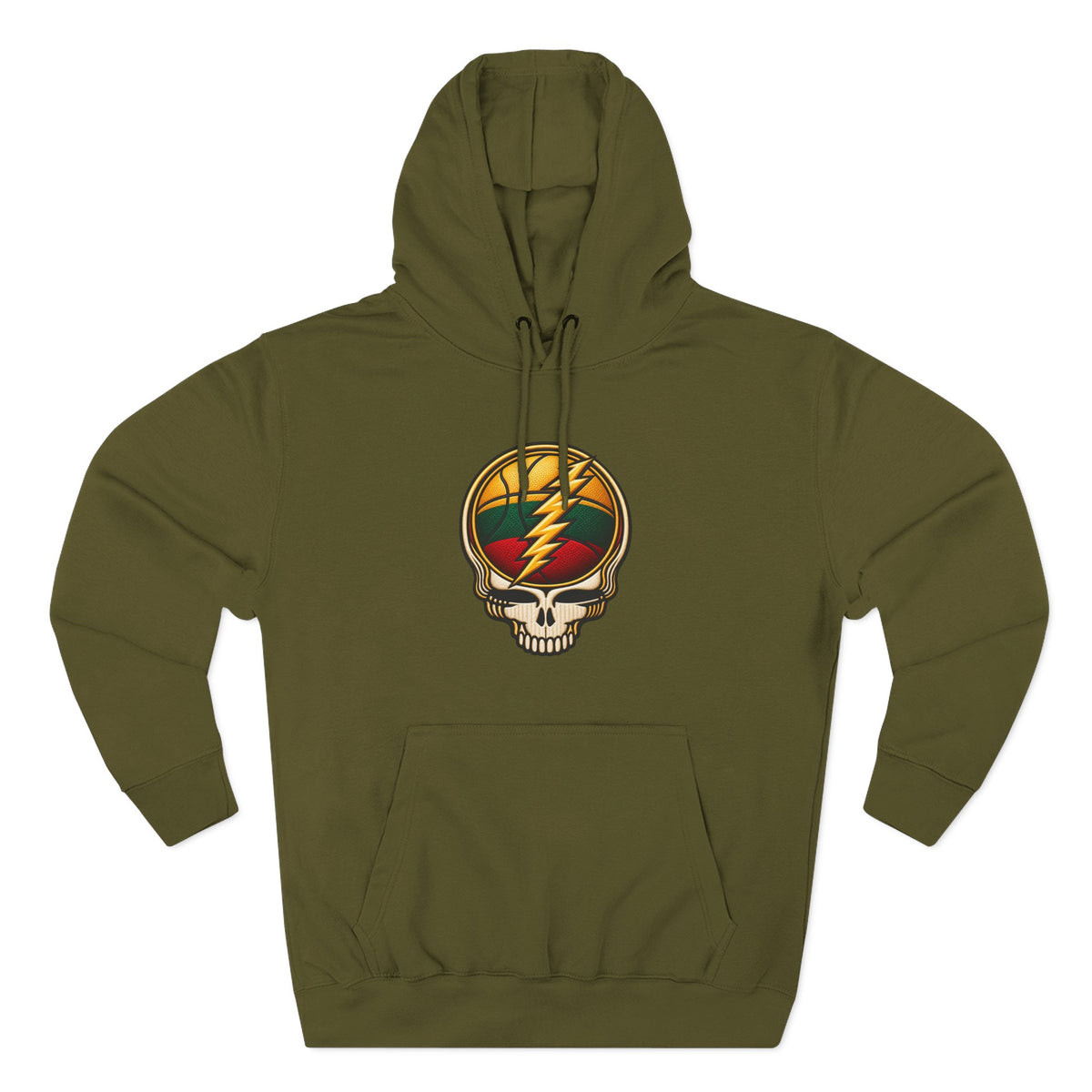 Lithuanian Inspired Lightning Bolt Basketball Design, front, The Center of it All, back