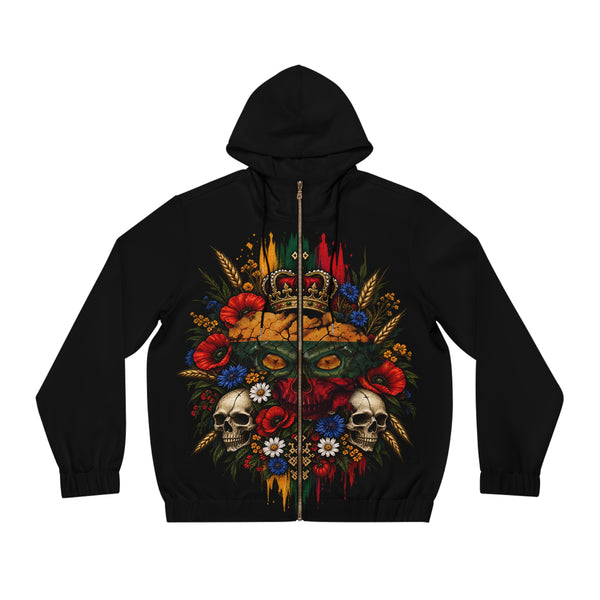 Lithuanian Menacing Flag Skull Design on Tri Colored Wreath, Men's Full-Zip Hoodie